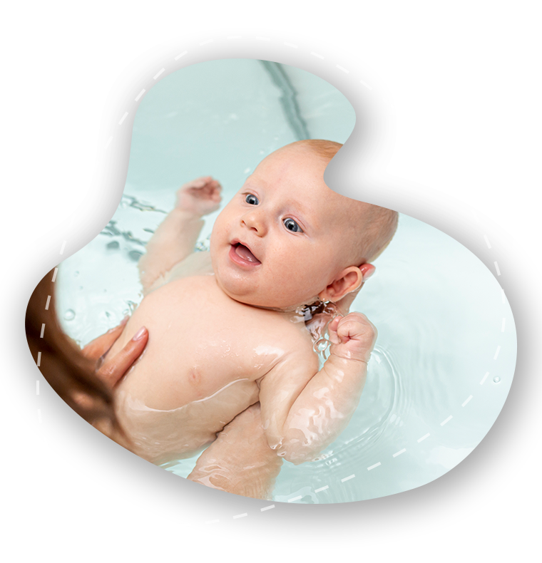 Baby Spa Rawang: A baby joyfully enjoying a warm hydrotherapy pool at Tiny Tides Baby Spa, experiencing the soothing benefits of hydrotherapy session for wellness and development.
